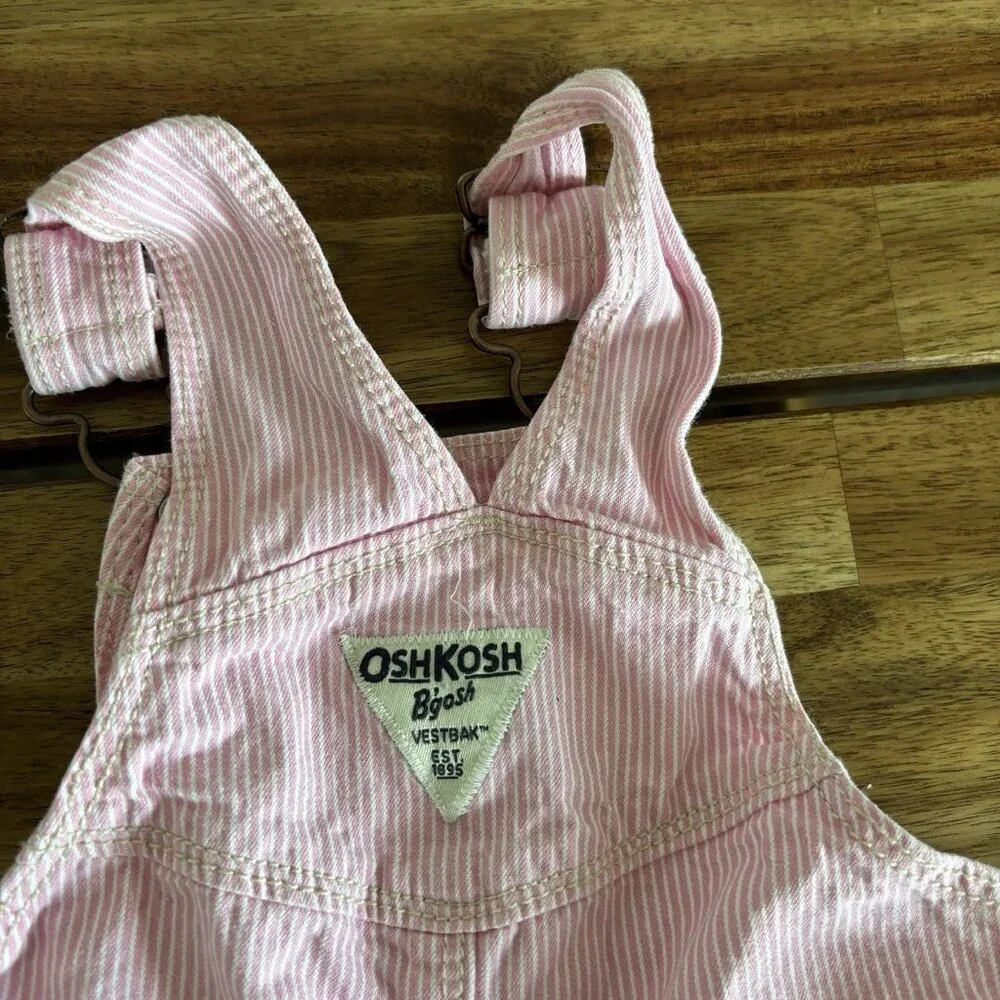 OshKosh B'gosh Baby Shortalls Pinstripe Pink White Size 6‎ Months Summer Classic